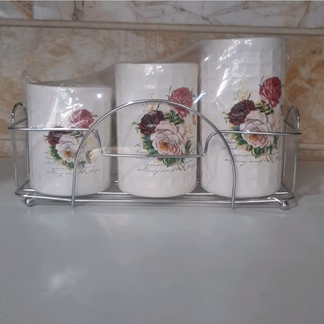 جای قاشقی سرامیکی پایه دار 3 تیکه