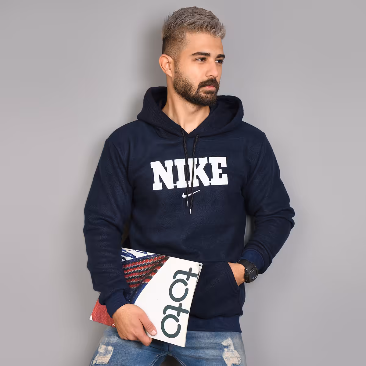 هودی نایک( سفید) سرمه ای مردانه مدل Rator