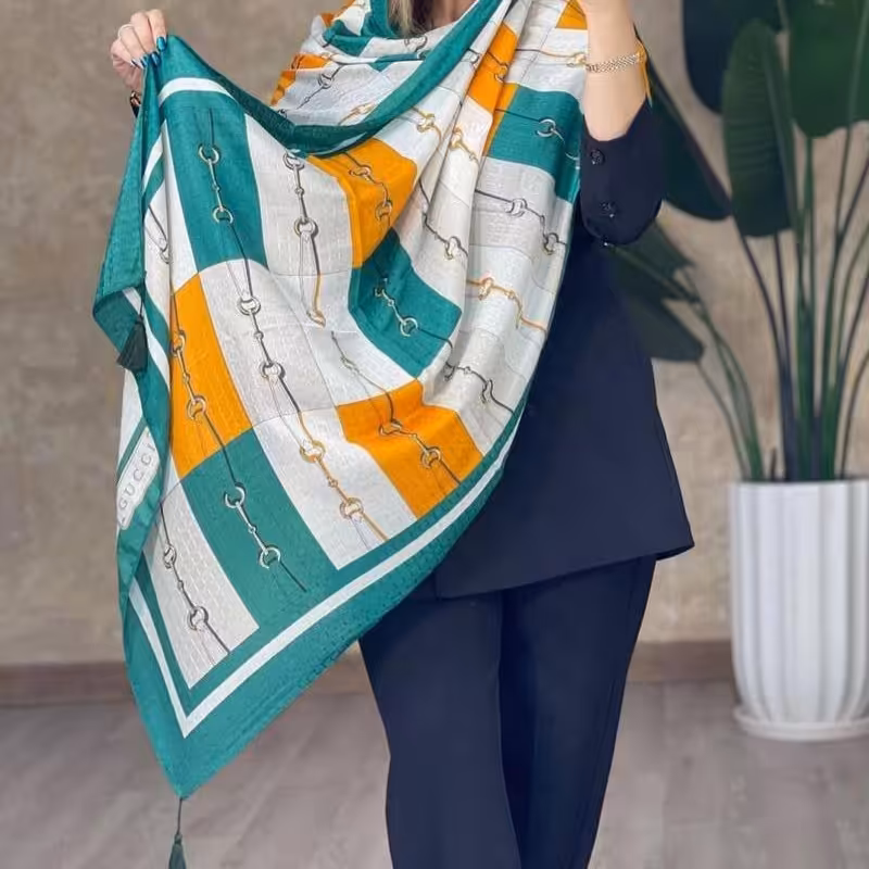 شال زنانه نخی طرح ستاره دنباله دار منگواه دار سایزبزرگ در دوازده رنگ زیبا