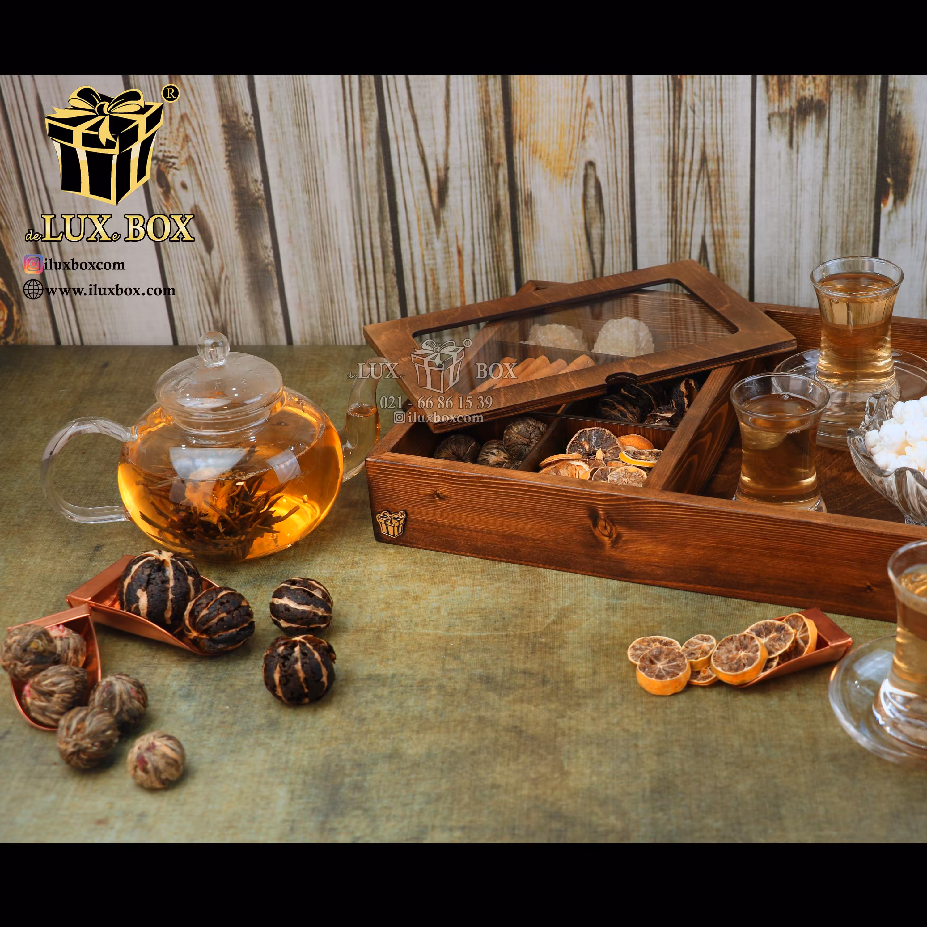 سینی سرو پذیرایی سینی دمنوش آجیل چوبی لوکس باکس کد LB580