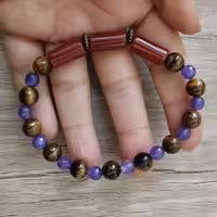 دستبند عقیق تایگر و آمیتیست مردانه و زنانه به صورت کشی قابل سفارش به اندازه دست شما