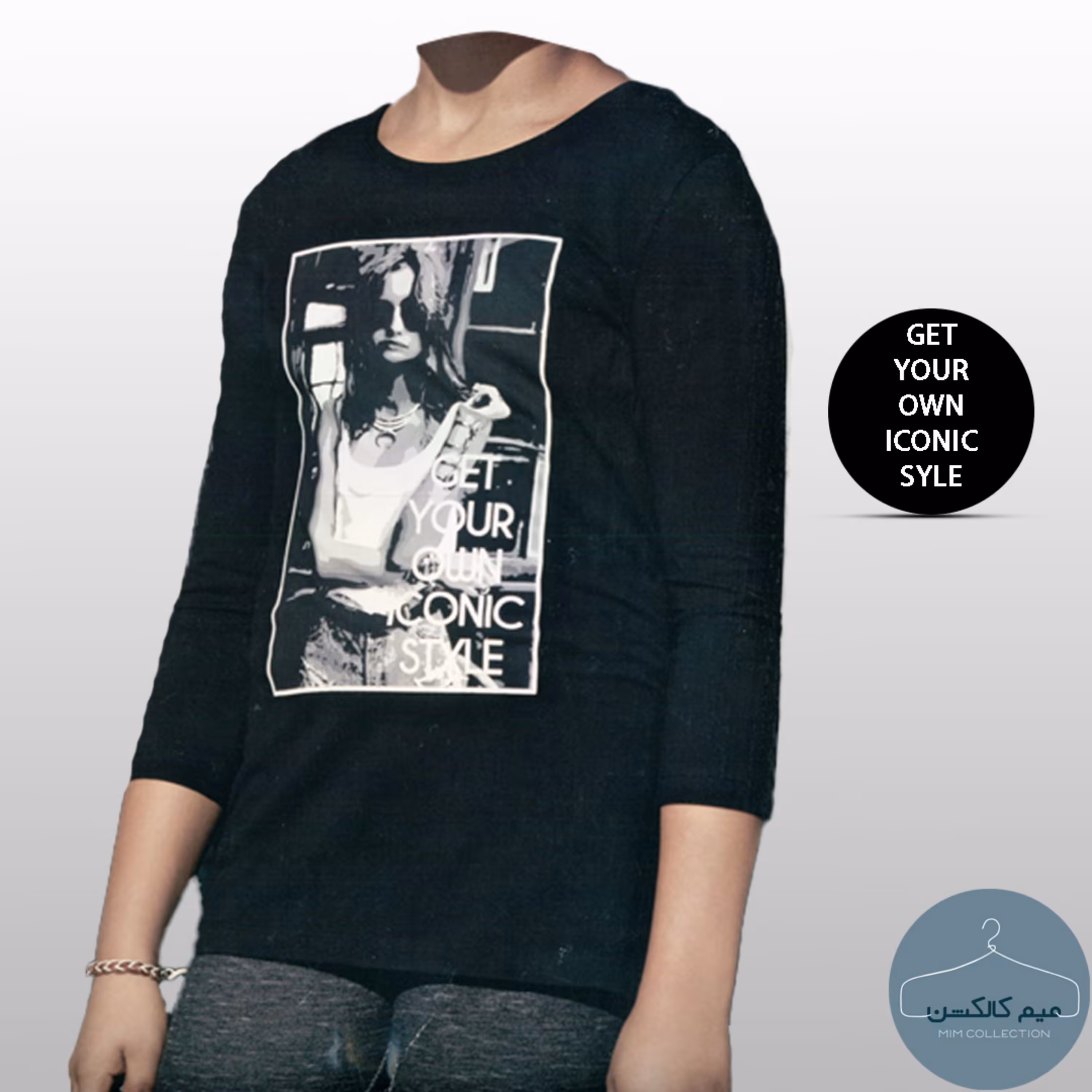 تیشرت مشکی  پنبه دخترانه آستین سه ربع پپرتس آلمان