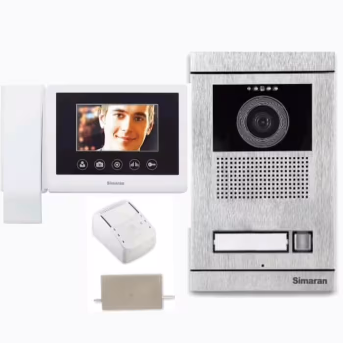 پکیج کامل دربازکن تصویری سیماران مانیتور 4.3اینچ بدون حافظه کلید لمسی و پنل تصویری و دربازکن و ترانس