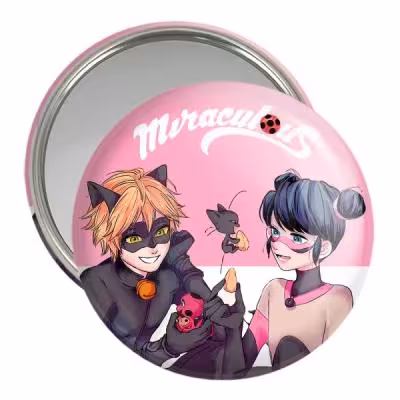 آینه جیبی خندالو مدل پسر گربه ای و دختر کفشدوزکی کد 25034