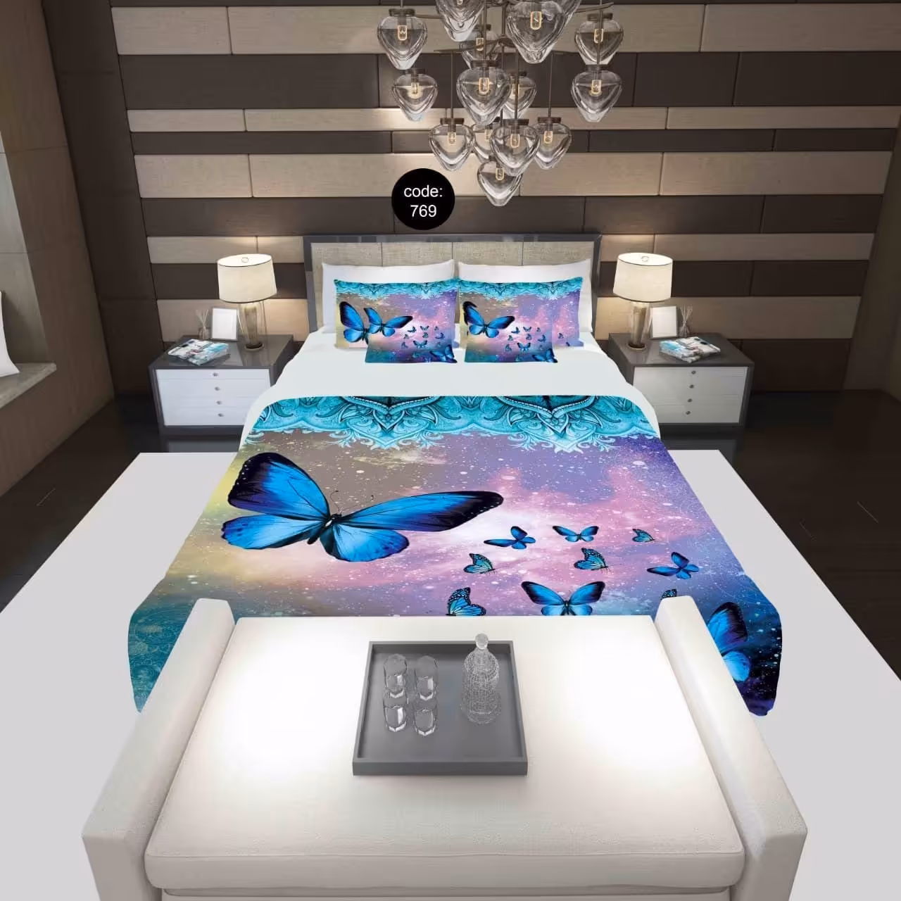 سرویس  روتختی دونفره 8تکه چاپی قابل ست با پرده با انتخاب جنس پارچه کد 769