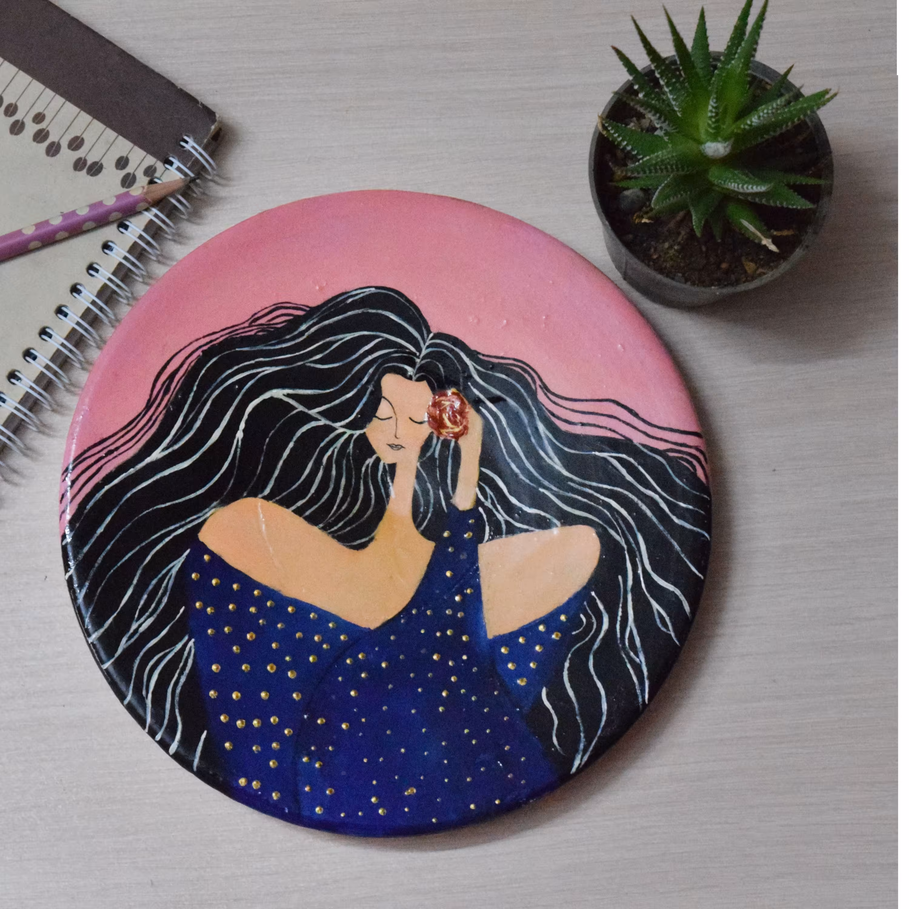 بشقاب سفالی  دیوار  کوب رنگ روغن سایز  20 سانتی  متر