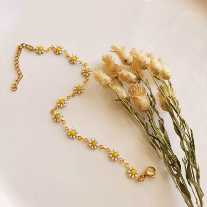 دستبند  مینیمال بابونه تمام استیل