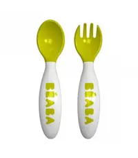 ست 2 عددی قاشق چنگال رده سنی2 ب آ با نئون Beaba 2nd Stage Ergonomic Baby Cutlery Neon