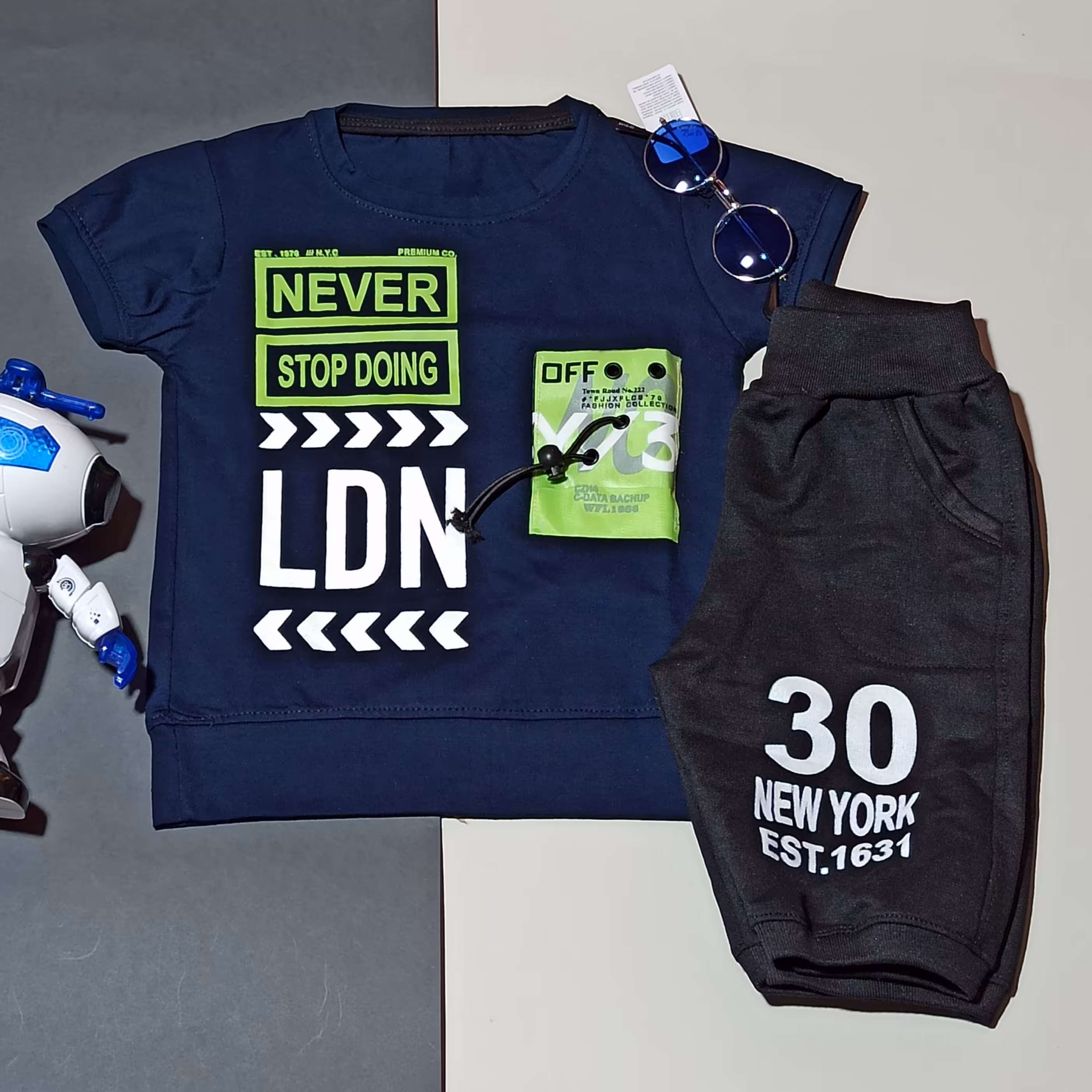 ست تیشرت شلوارک پسرانه Never مناسب 1 تا 2 سال