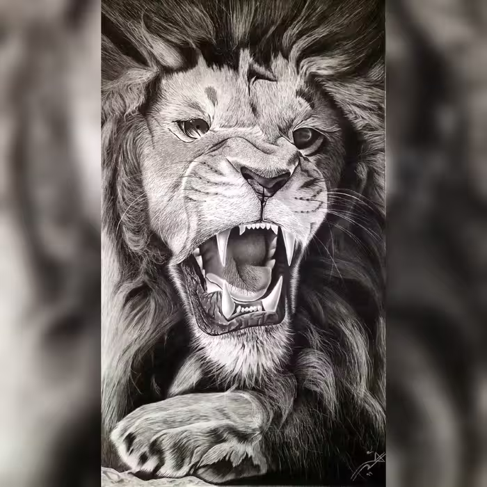 تابلو نقاشی سیاه قلم طرح شیر