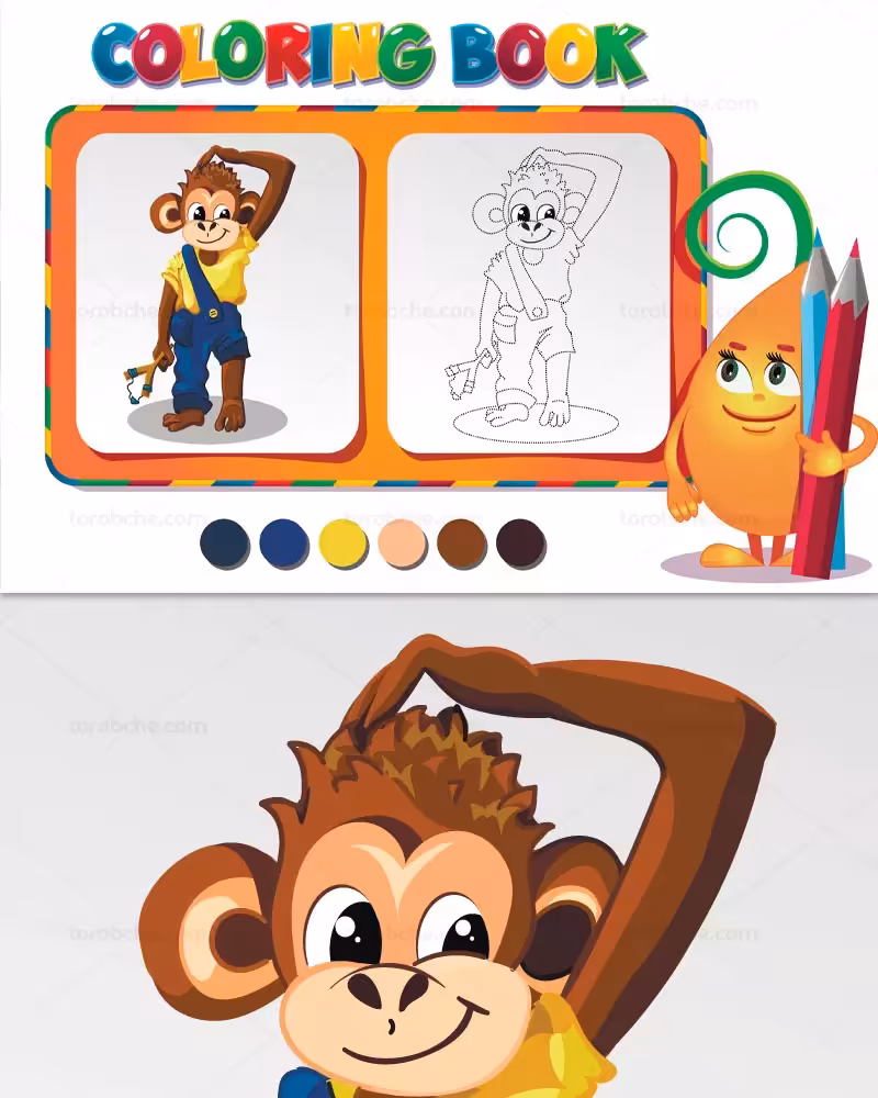 وکتور کتاب رنگ آمیزی میمون پسر | گرافیک با طعم تربچه