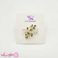 انگشتر دخترانه YSX طرح برگ طلایی با نگین سبز کد 1199
