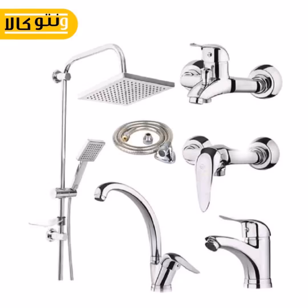 ست شیرآلات اهرمی دسته کاتریج40 ست 6تایی با علمدوش دوکاره و شیرالات