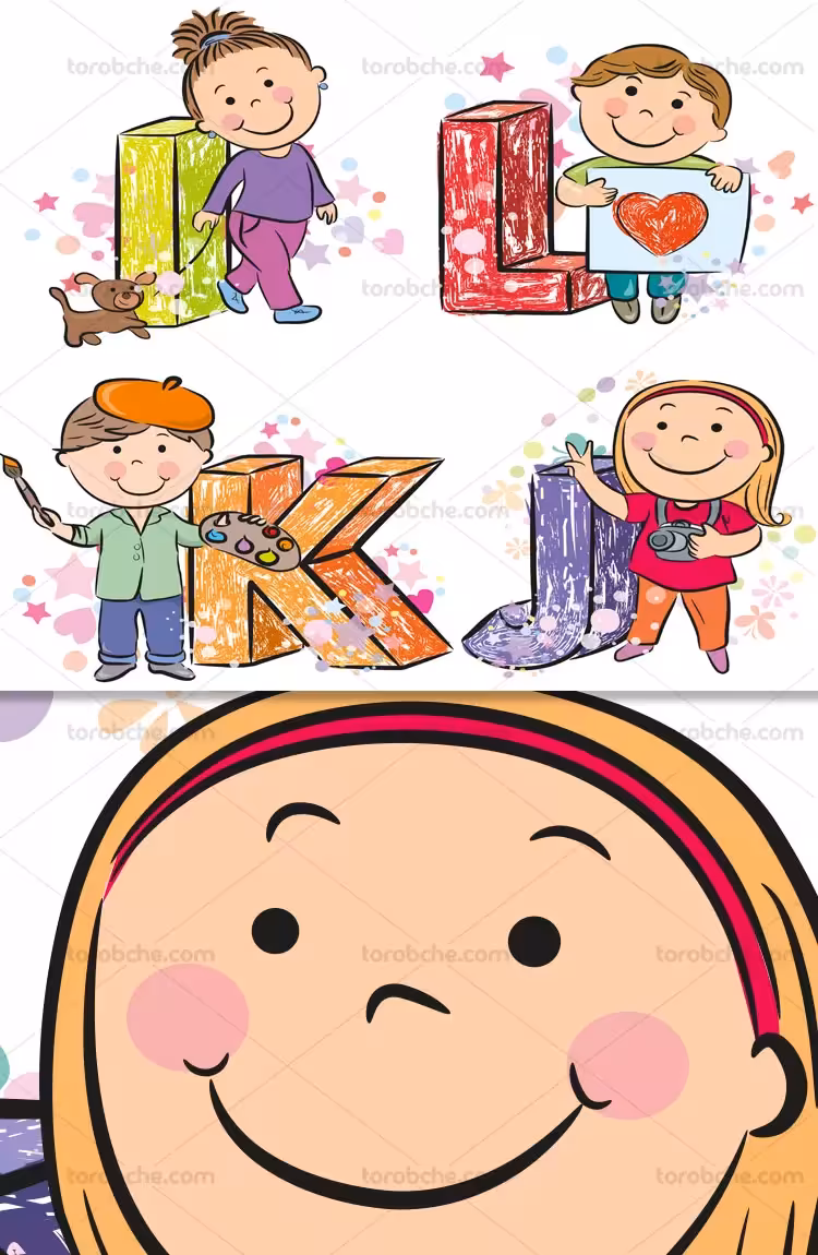 وکتور حروف لاتین کودکانه I تا L | گرافیک با طعم تربچه