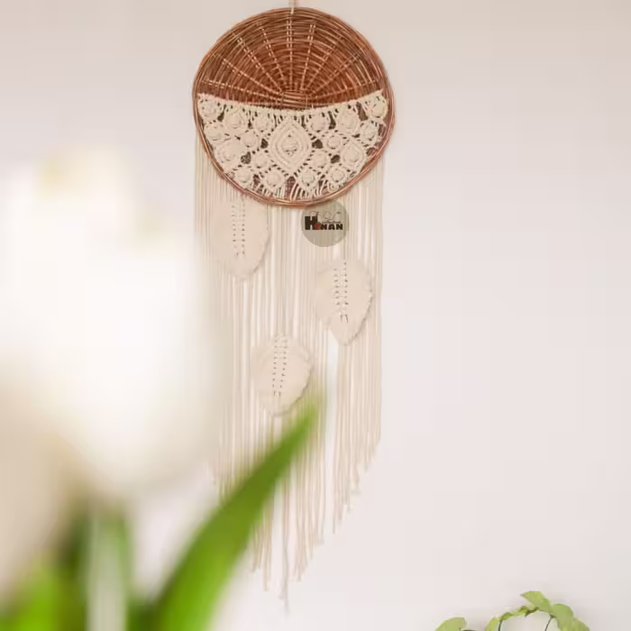 دیوار آویز حصیرو مکرومه طرح 1