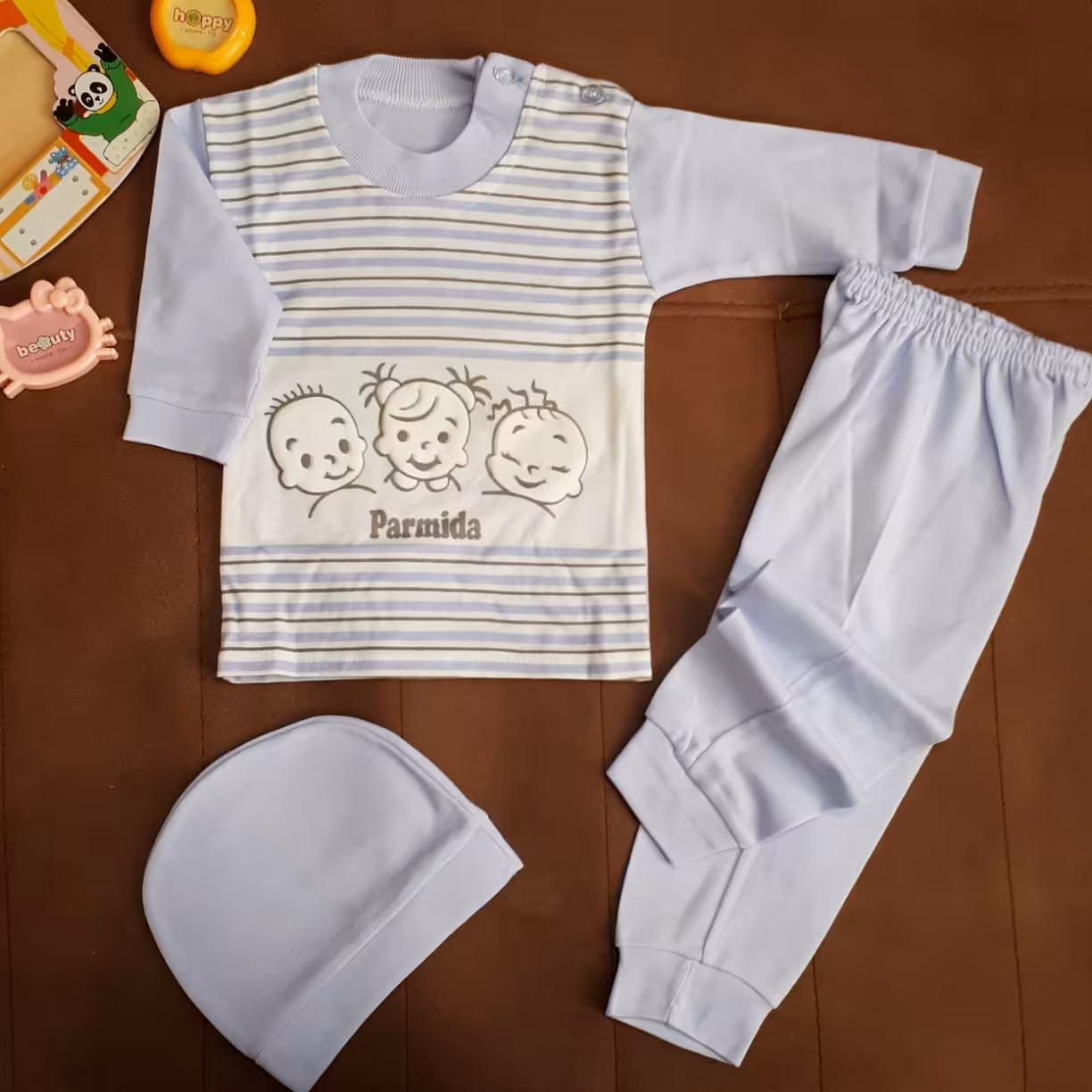 ست سه تکه بلوز شلوار کلاه رنگ یاسی