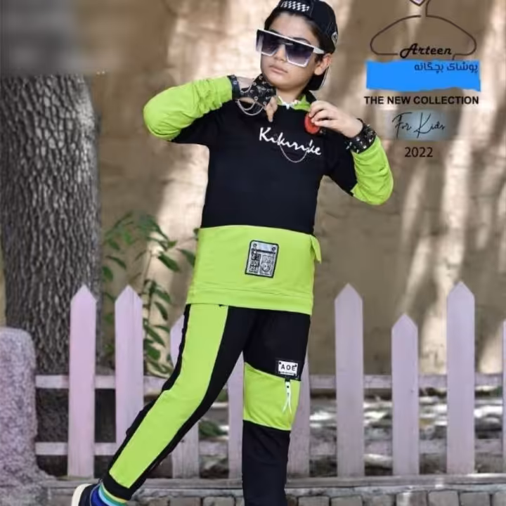 بلوز و شلوار پسرانه کلاه دار از سایز 45 تا60 در رنگ های سبز قرمز زرد جنس پنبه