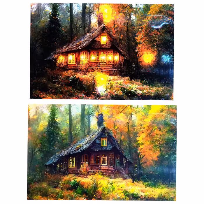 تابلو شب خواب کلبه پاییزی