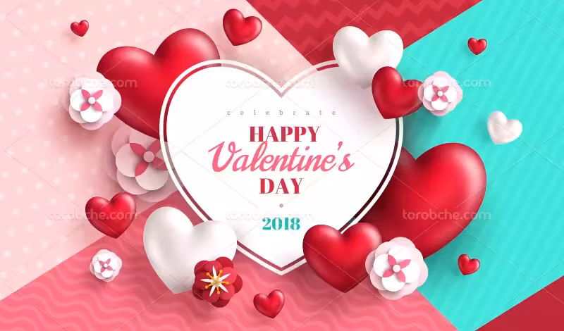 وکتور بک گراند قلبی ولنتاین رنگارنگ | گرافیک با طعم تربچه