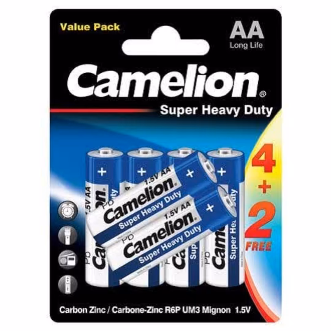 باتری قلمی کملیون معمولی Super Heavy Duty بسته 6 تایی کارتی (عمده و خرده)