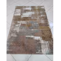 قالیچه فرش ماشینی  طرح مدرن کرم قهوه ای تمام اکرلیک درجه یک بافت ساوین