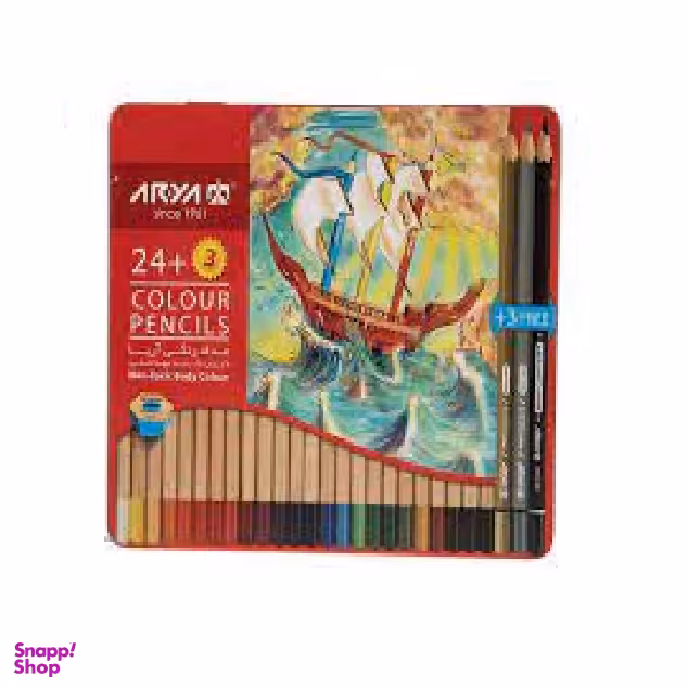 مداد رنگی 3+24 رنگ آریا (Arya) کد 3022 جعبه فلزی