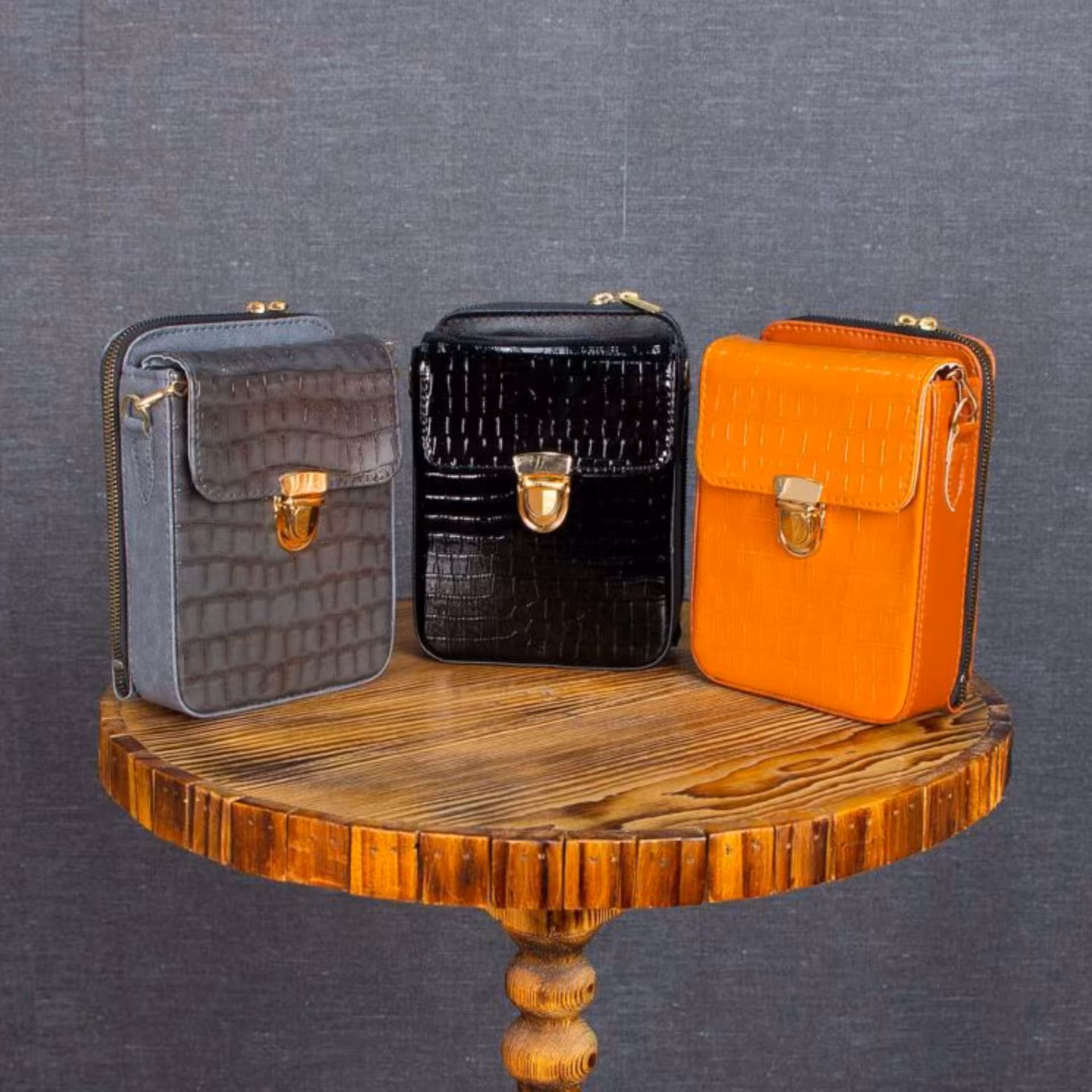 کیف دوشی دخترانه چرم ورنی سه رنگ عسلی طوسی (حراج)