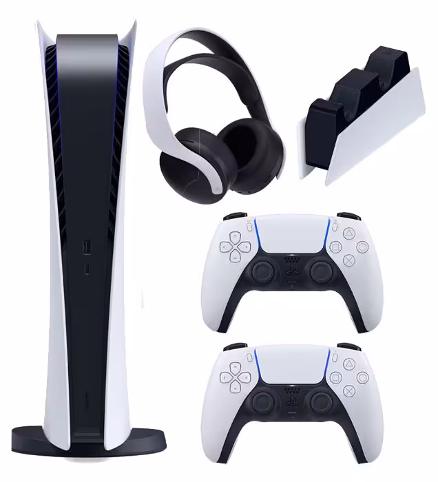 باندل پلی استیشن 5 دیجیتال به همراه یک دسته اضافه، یک هدست و یک پایه شارژر ظرفیت 825 گیگابایت