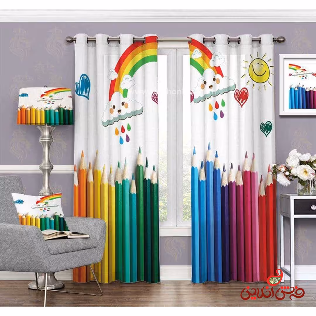 پرده 2عددی کودک طرح مداد رنگی کد 3167