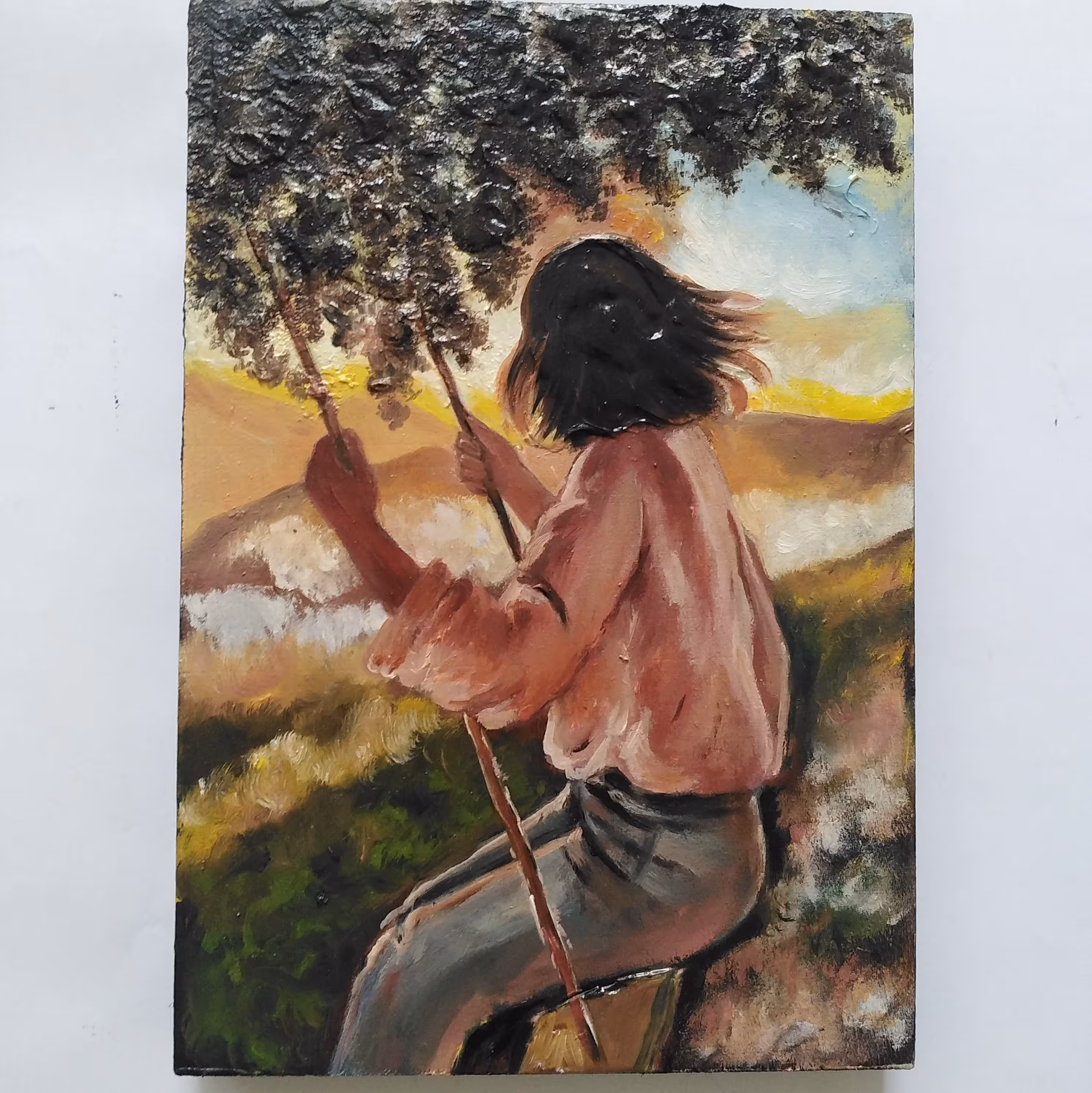 تابلوی رنگ روغن با طرح برجسته در اندازه 15 در 13 کار شده روی شاسی