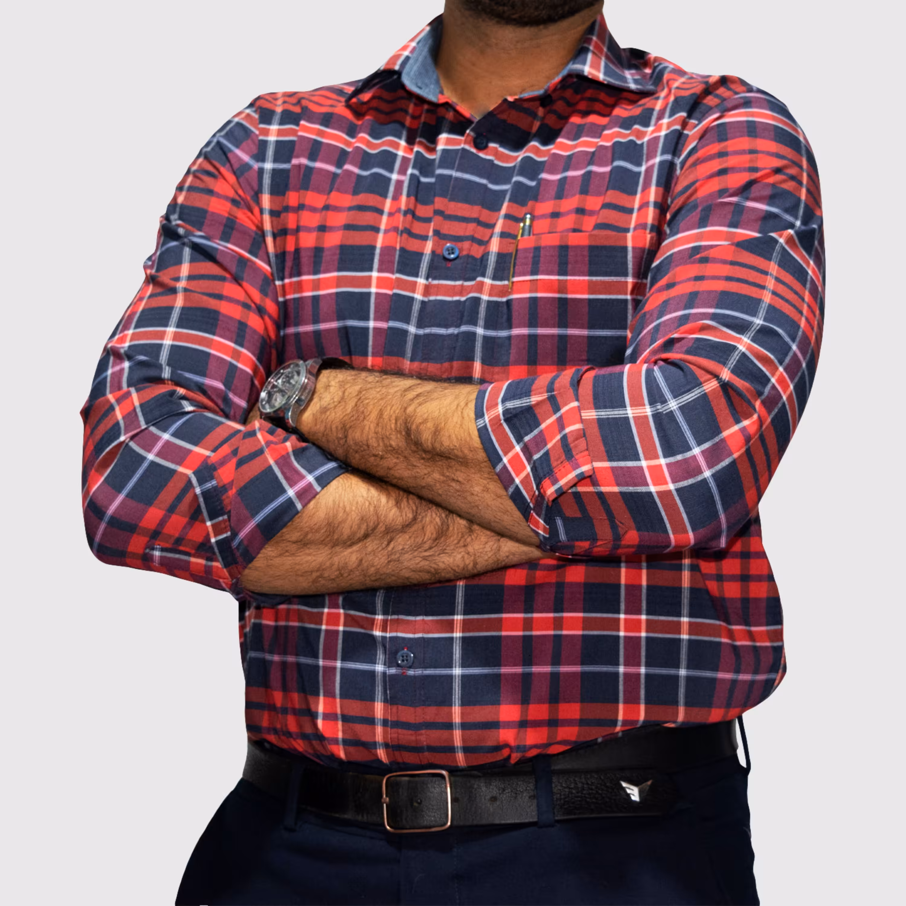 پیراهن مردانه آستین بلند چهارخانه مدل 800 رنگ قرمز