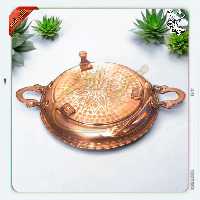 مجمه مسی لبه بلند طرحدار- ( قطر 28 ) - گوشواره دار ( دسته دار  ) - پایه دار - نانو شده - فروشگاه مس لادن زنجان