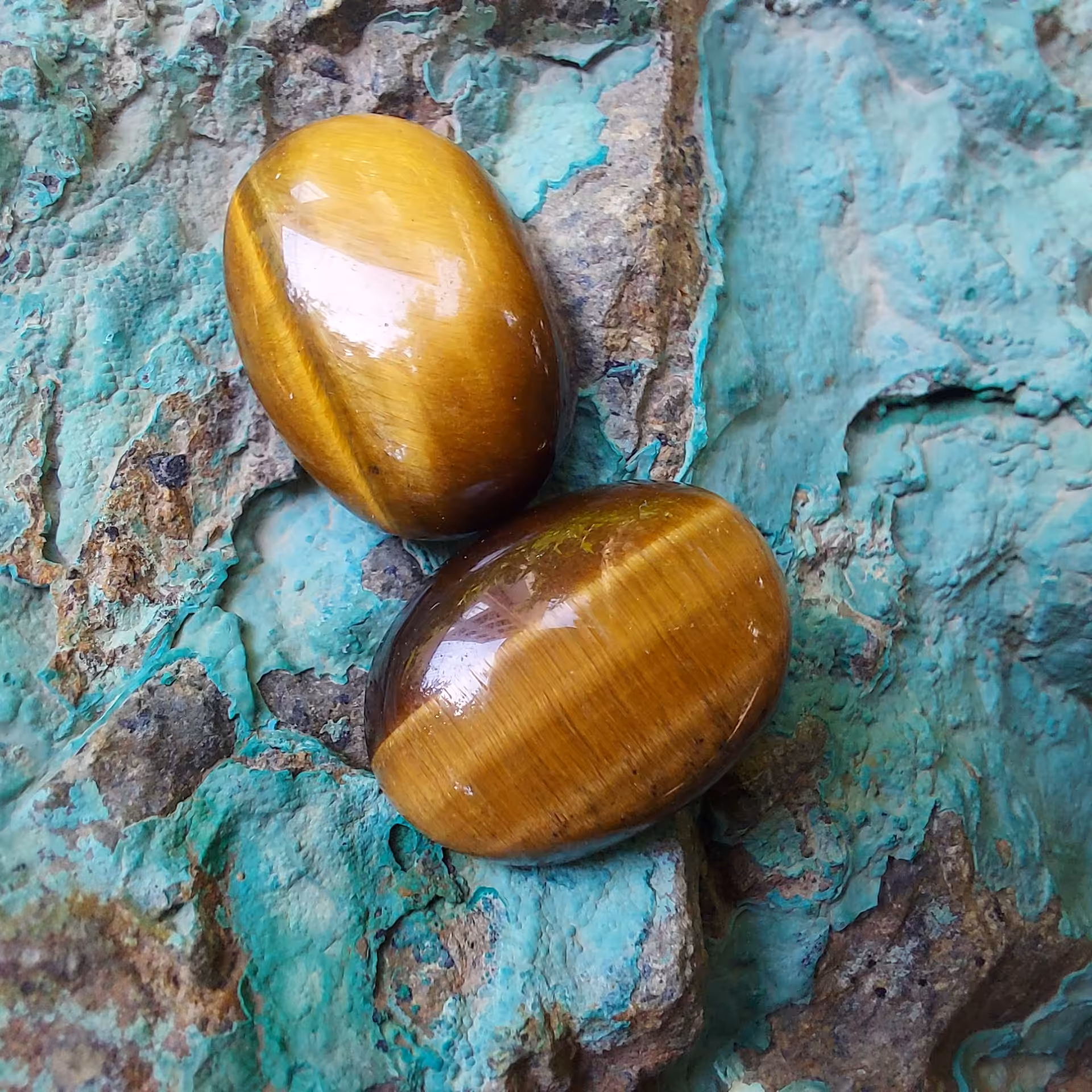 یک جفت نگین چشم ببر طبیعی تراش بیضی دامله وزن 4.51 گرم 