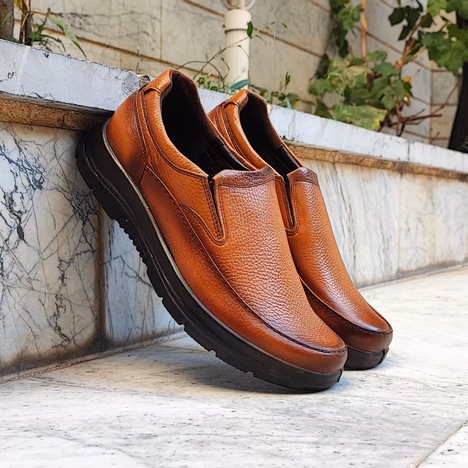 کفش چرم طبیعی رنگ  عسلی کفی طبی 