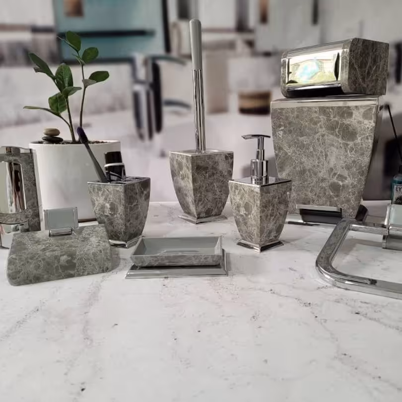 ست 5 تیکه هارمونی مدل آوا طرح سنگ طوسی کروم