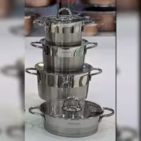 سرویس قابلمه استیل 8 پارچه برند evimsaray اصل ترکیه مدل نیم مات دسته نقره ای