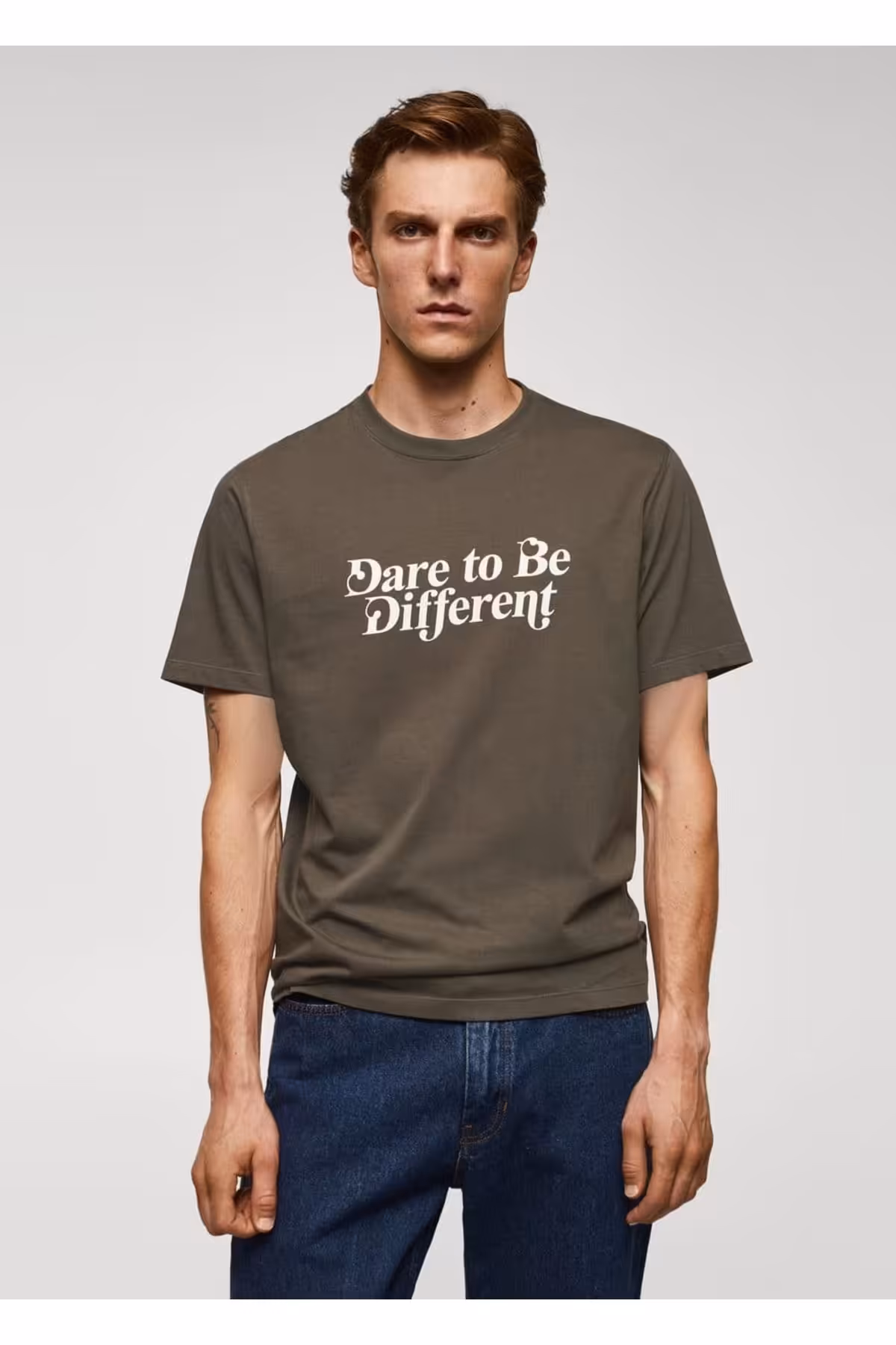 تی شرت سبز مردانه 100 ٪ پنبه T با سینه طرح دار MANGO Man