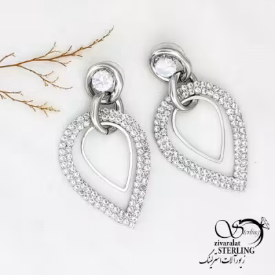 گوشواره جواهری آویز اشکی سفید کد 12192