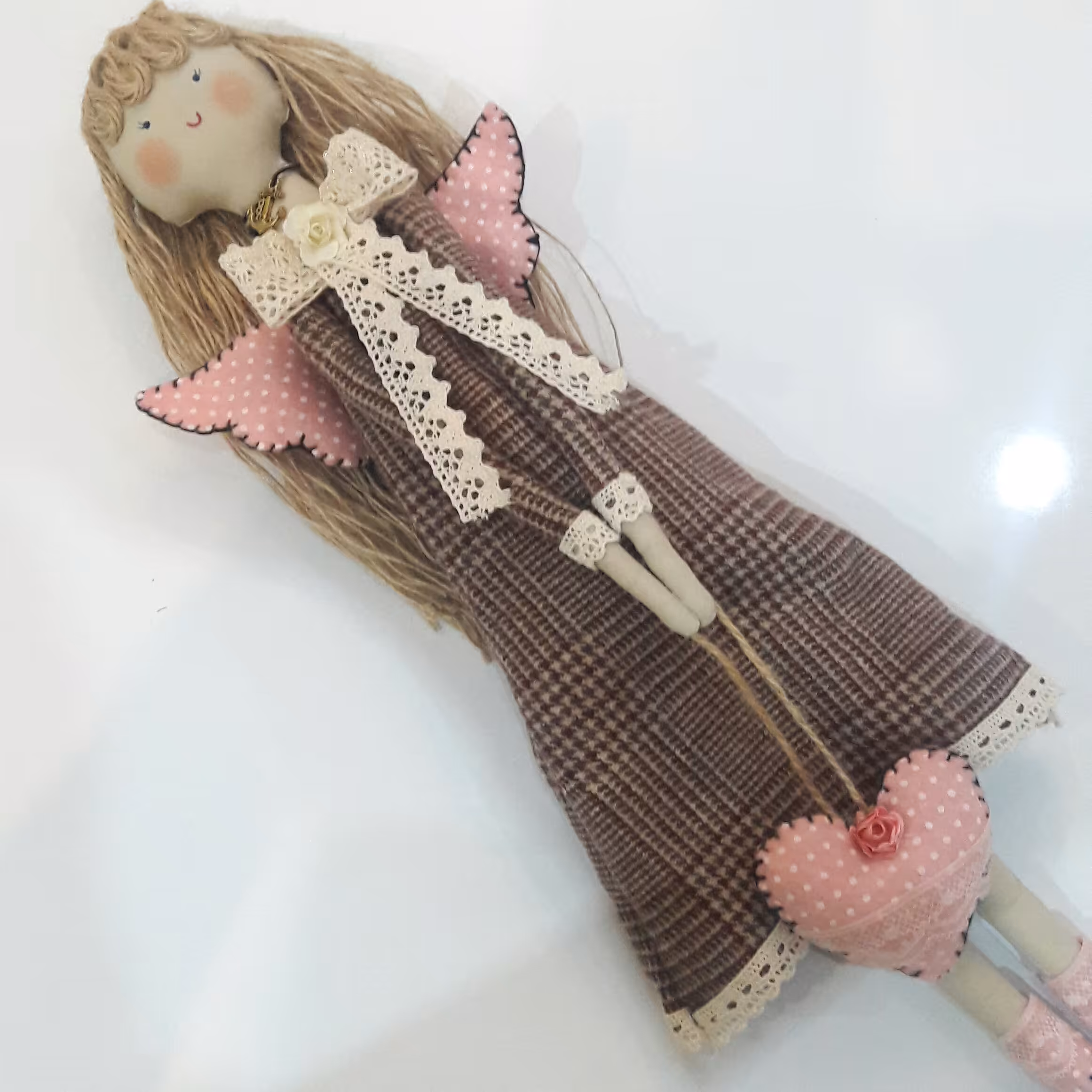 عروسک پارچه ای فرشته قد بلند دستدوز سنتی مجلسی مهمانی عید نوروز  اجیل هفتسین دخترانه زنانه  اسباب بازی لباس  گلگلی خاص