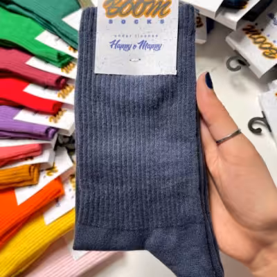 جوراب آبی نفتی ساقدار ساده پنبه فری سایز