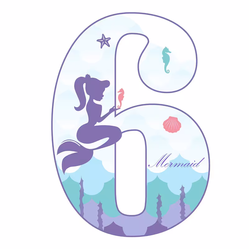 استند رومیزی تولد مدل عدد 6 طرح پری دریایی کد 1879