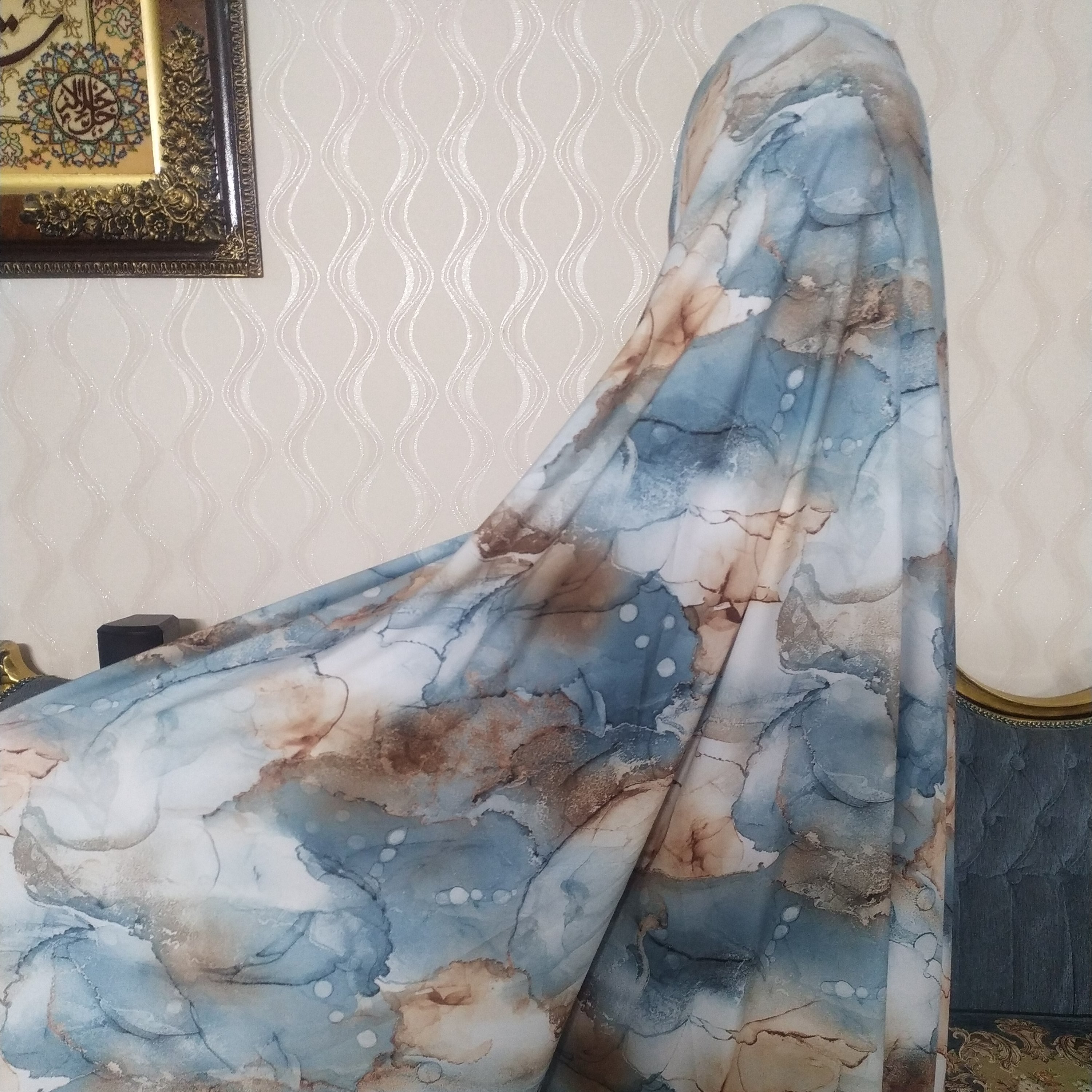 چادر رنگی مجلسی سه بعدی طرح آبرنگی قواره سه مترونیم