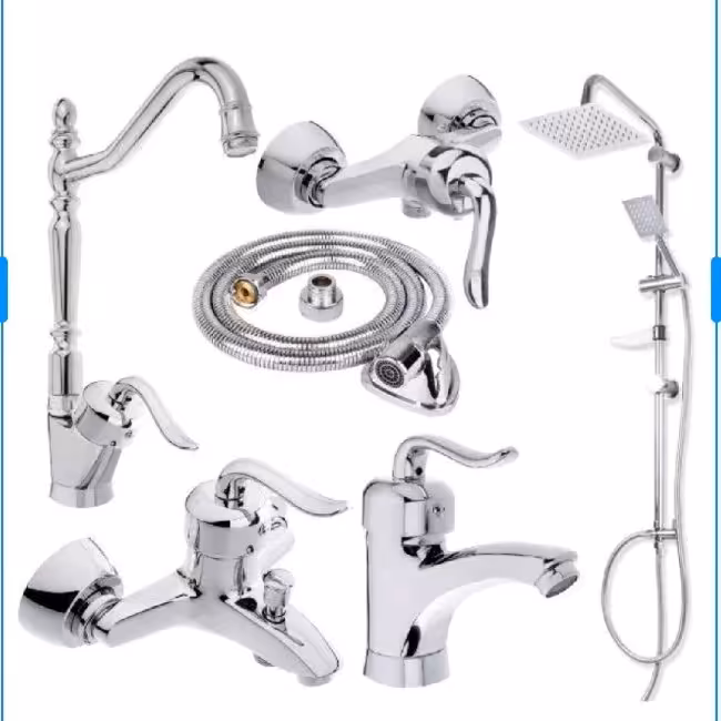 ست 6 تکه شیر آلات کروم قاجاری دوش دوکاره رسوب گیر