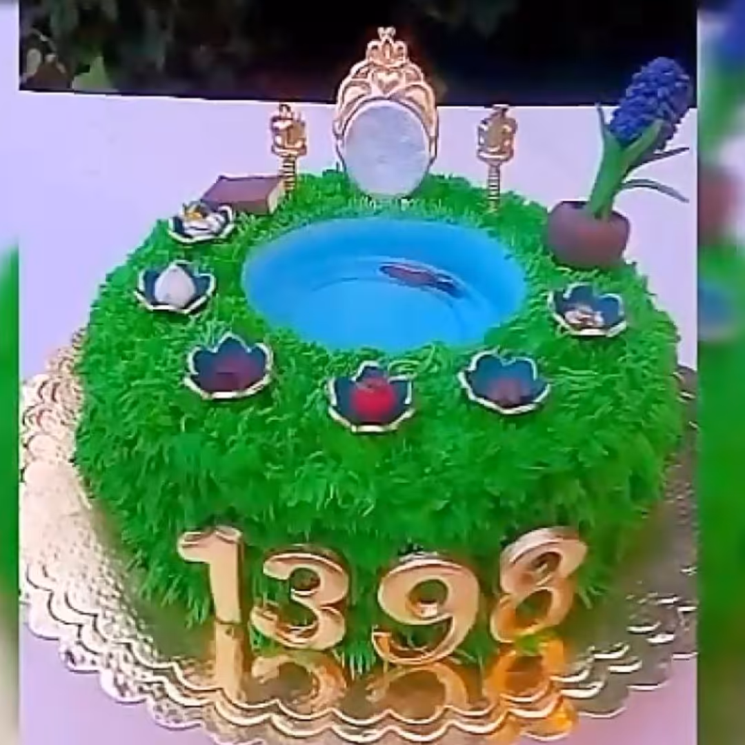 کیک سبزه سفره ی هفت سین با ماهی زنده