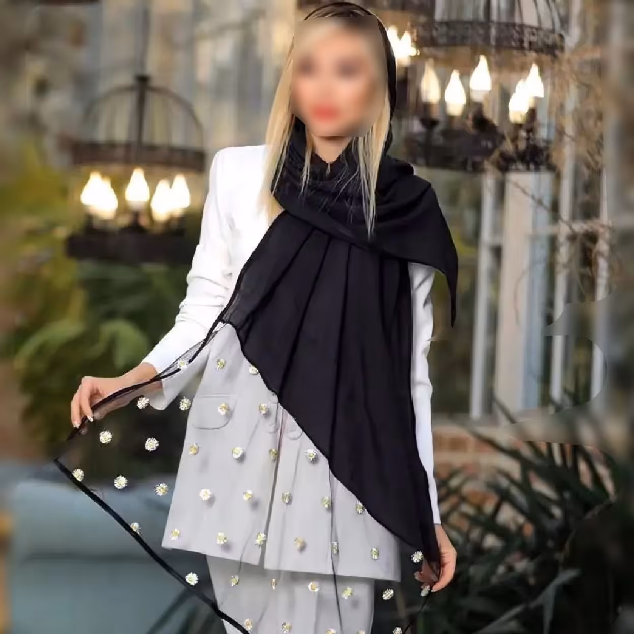 شال اسلپ مشکی حاشیه بابونه