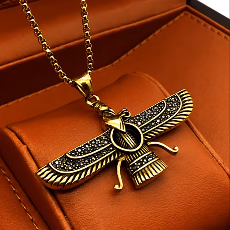 گردنبند فروهر دو رو طلایی