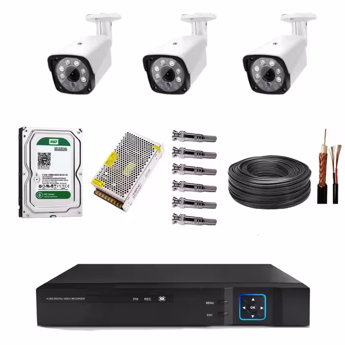 پک کامل آماده نصب 3 دوربین مدار بسته 2 مگاپیکسل کد 005