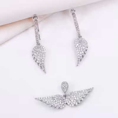 نیم ست نقره دخترانه و زنانه مدل بال فرشته کد 16106