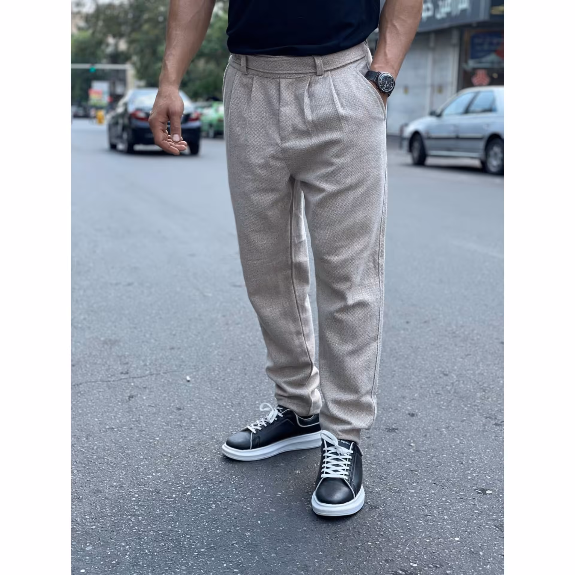 شلوار پارچه کنفی پیله خور خنک کمر پشت کش برند ایرانی