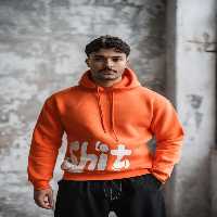 سویشرت نارنجی مردانه گه طرح دار بیش از حد هودی OUTFİT MAN